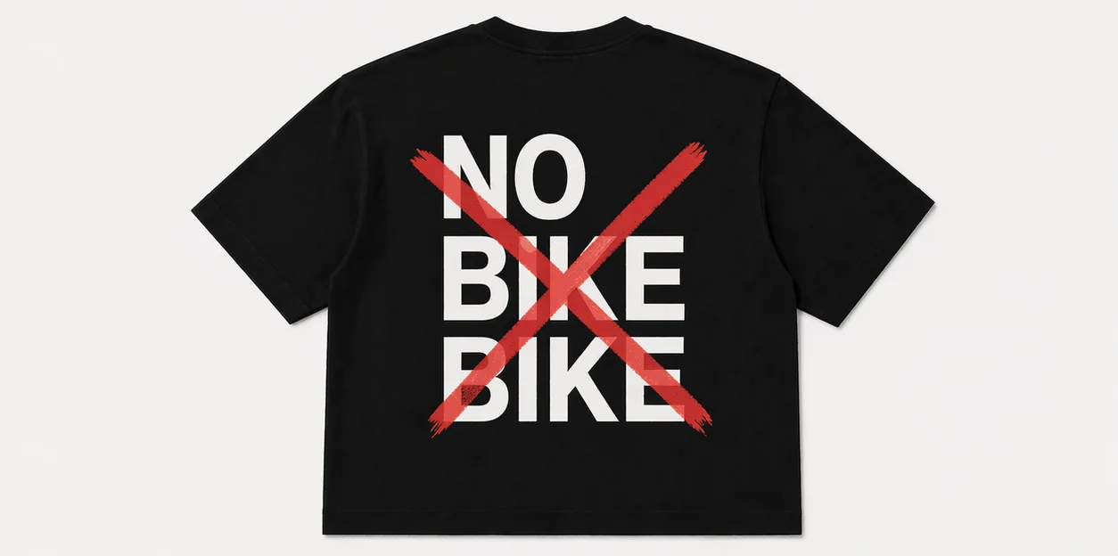 BiKeNo back print: NO BIKE BIKE with red cross